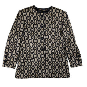 Vintage Escada Black and Gold Geometric Design Blazer Size 40